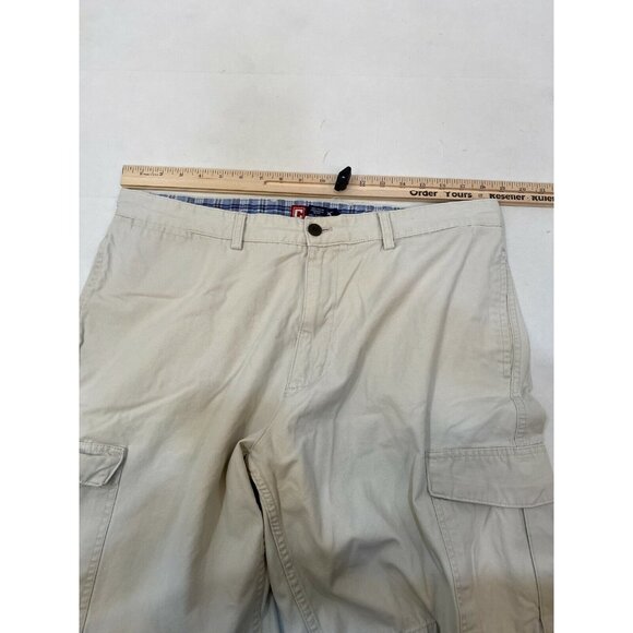 Chaps Mens Cargo Pockets Cotton Shorts 38x10 Light Tan Beige Flat Front Button - Picture 6 of 10